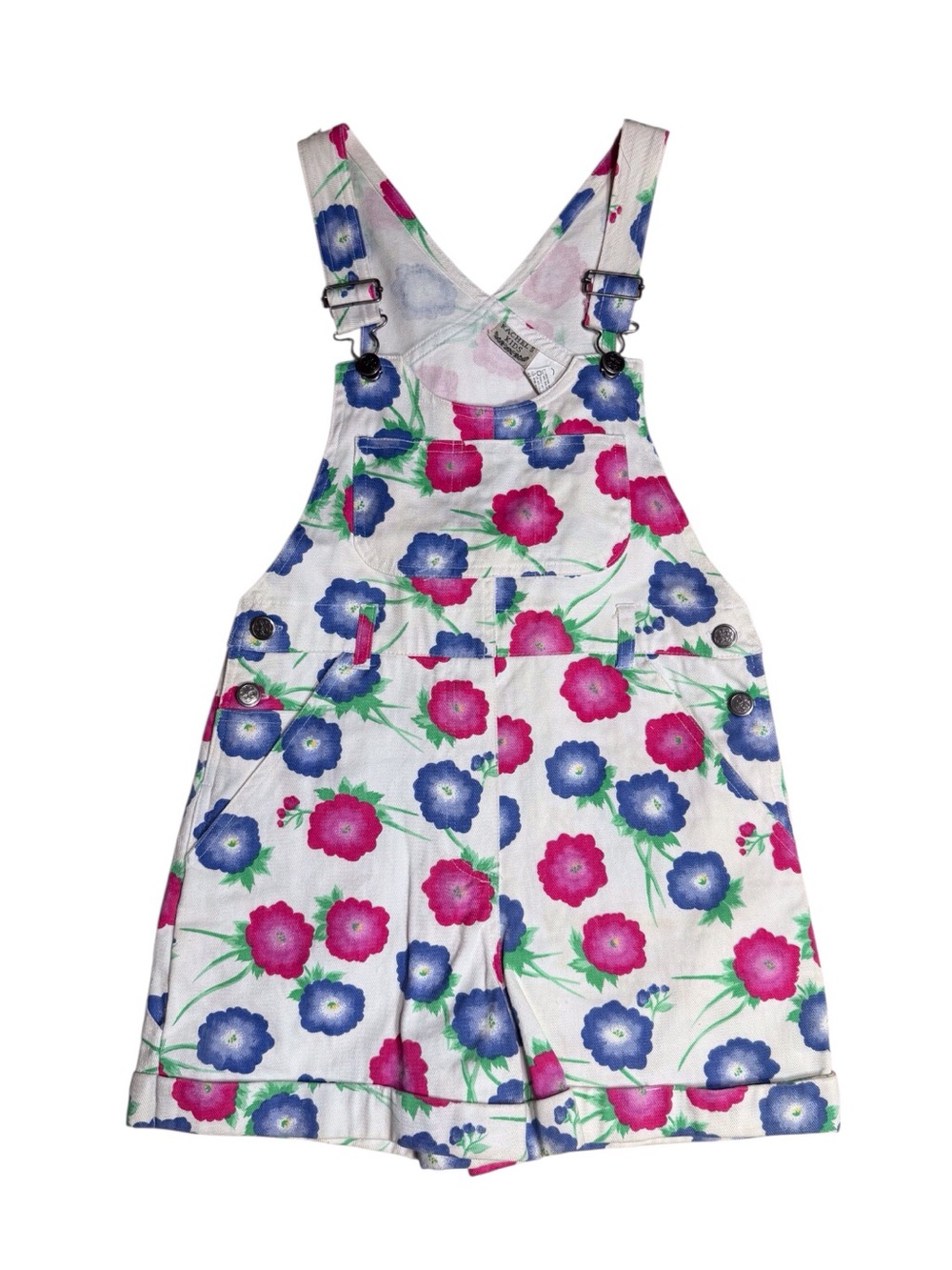 Rachel’s Kids Vintage White Denim Overall Shorts W/pink/blue Flowers Girls Sz 12